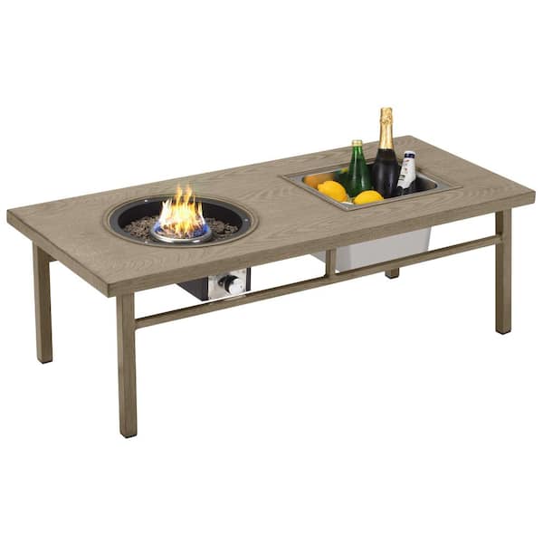 Unbranded Aluminum Outdoor Coffee Dining Patio Firepit Table Propane Gas Fire Pit Table with Stainless Steel Ice Tub