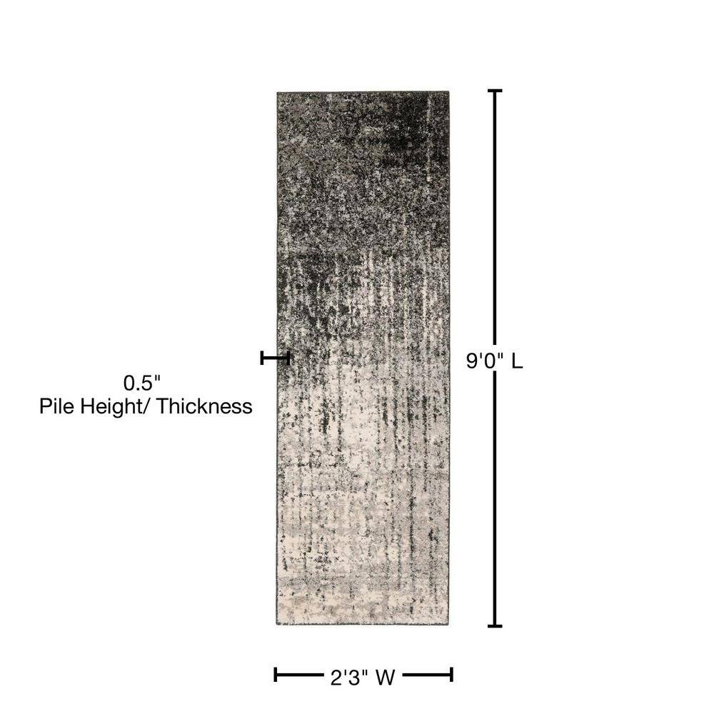 Black and Gray Abstract Shag Reversible Rug, 27" x 8"