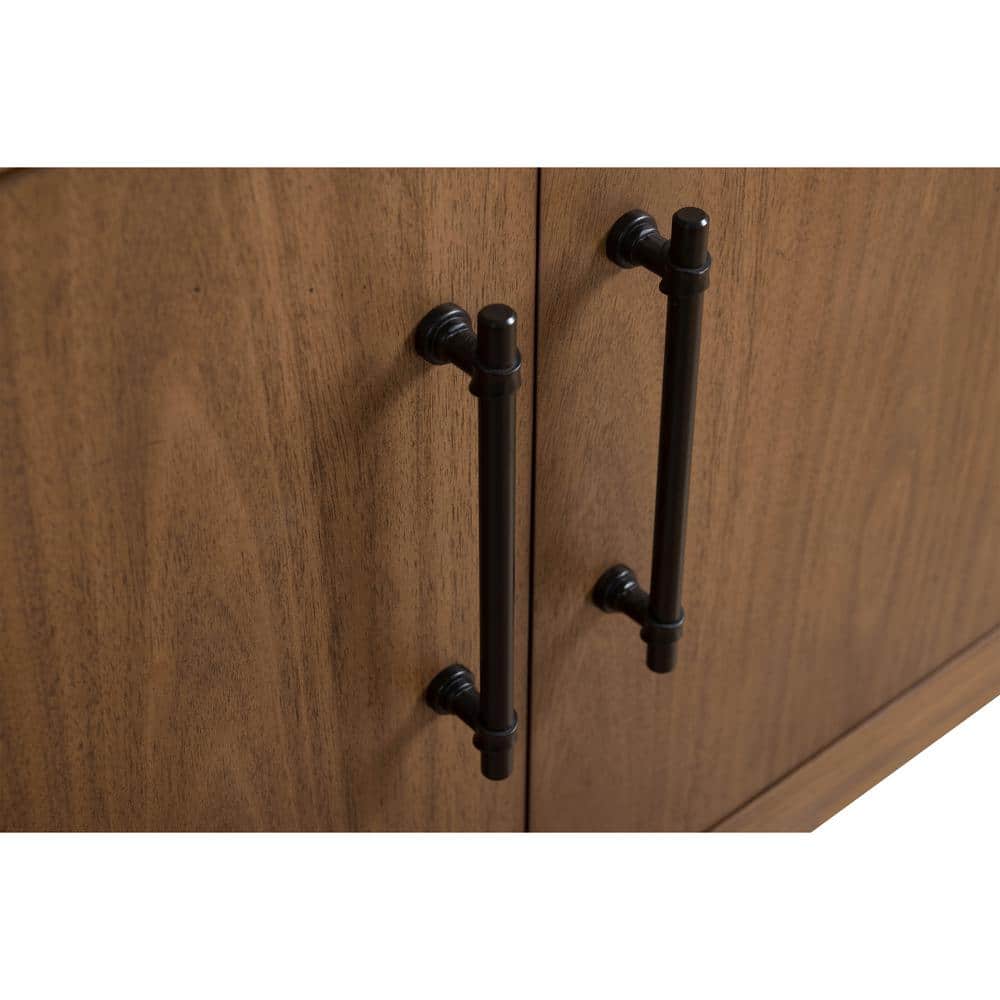 36" Tan Poplar Wood Bathroom Vanity with Black Limestone Top
