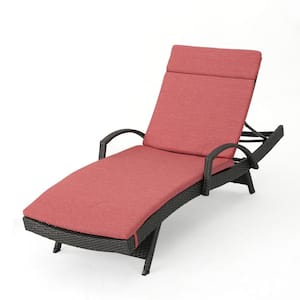 Miller Grey Faux Rattan Outdoor Chaise Lounge with Red Cushion and Armrest