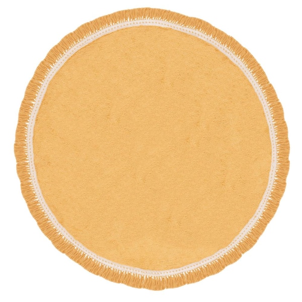 Easy Care 8 ft. x 8 ft. Yellow/Ivory Machine Washable Solid Fringe Border Round Area Rug