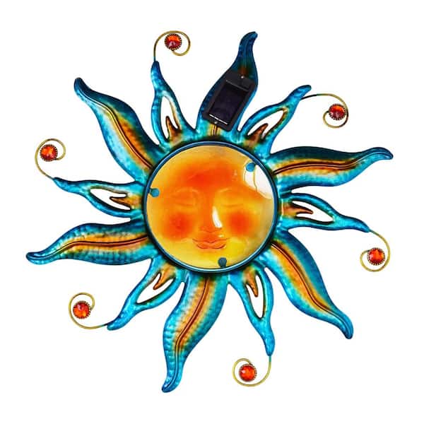 18.1inch Metal Sun Face Wall Decor: Outdoor Solar Wall Art(Blue)