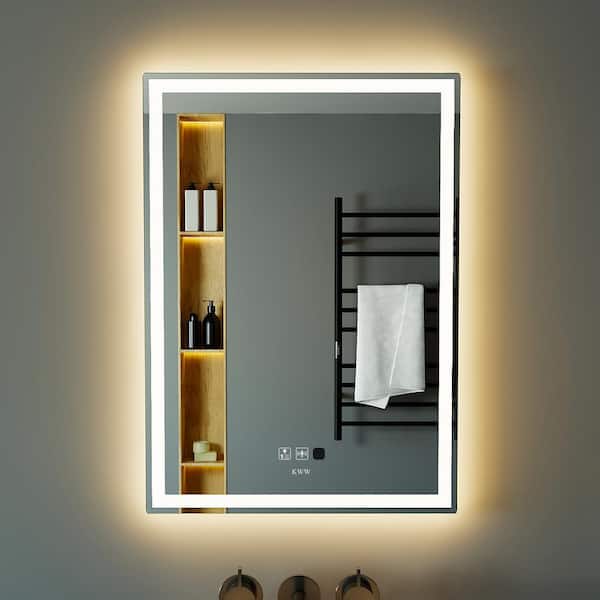 KWW 20 in. W x 28 in. H Large Rectangular Frameless Anti-Fog Wall Bathroom Vanity Mirror in Silver