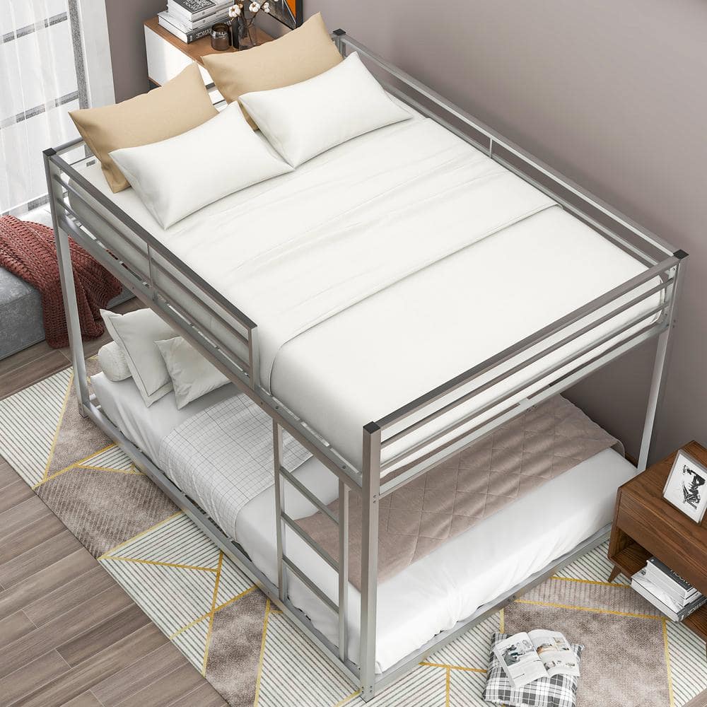 Harper & Bright Designs Silver Full Over Full Metal Low Bunk Bed with