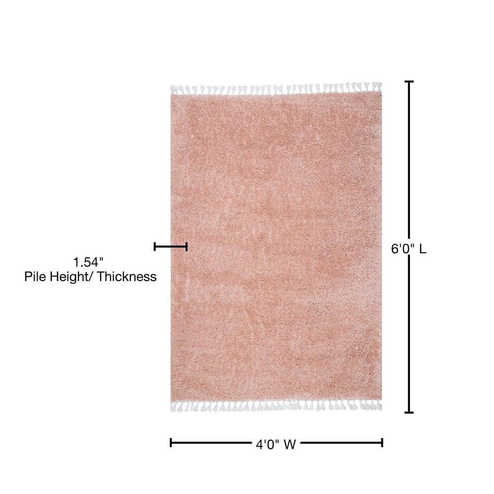 Plush Pink Braided Tassel Shag Rug 4' x 6' - Easy Care Synthetic