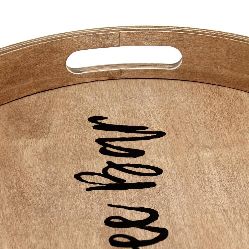 Farmhouse Chic 13.75" Poplar Wood Round Serving Tray with Scripted Text