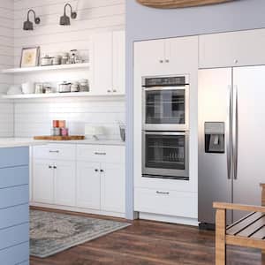 Cambridge White Shaker Ready-to-Assemble Base Double Oven Cabinet w/ 2 Soft Close Doors & Drawer (33 in. W x 24.5 in. D)