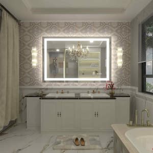 48 in. W x 32 in. H Rectangular Frameless Front and Back LED Lighted Anti-Fog Tempered Glass Wall Bathroom Vanity Mirror