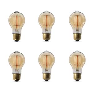 60-Watt A19 Dimmable Cage Filament Amber Glass E26 Vintage Edison Incandescent Light Bulb Soft White 2100K (6-Pack)