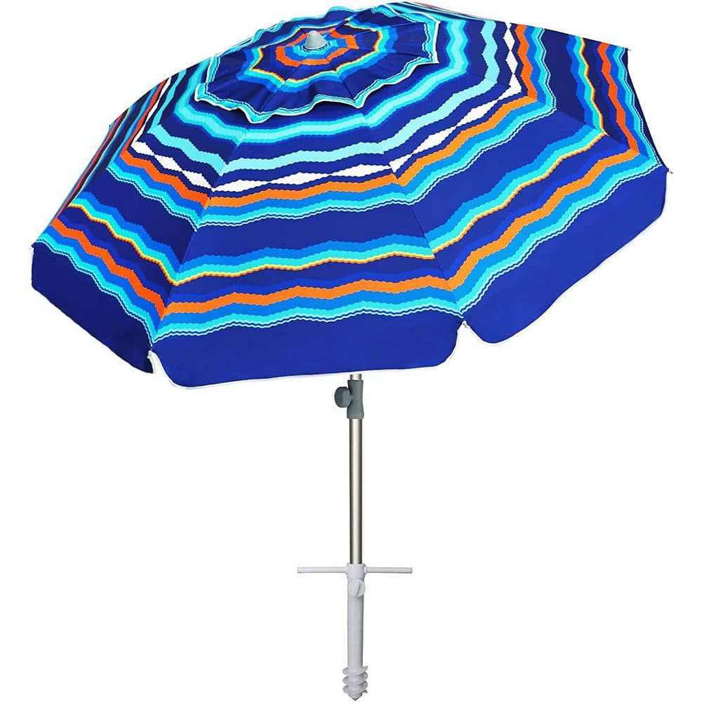 7 ft. Beach Umbrella, UPF 50+ Windproof Parasol with Sand Anchor, Vent, Tilt & Carry Bag, Blue with Multicolor Stripes price history on PriceWatchPro