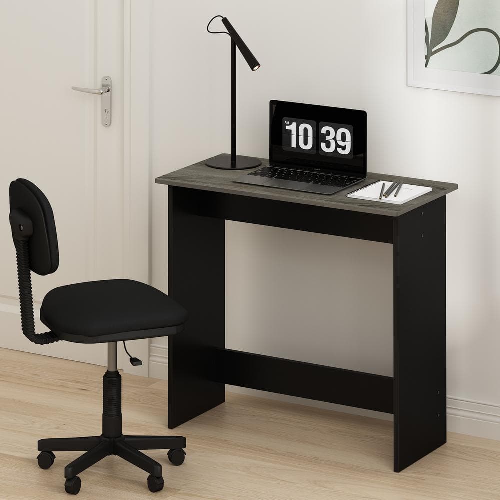Simplistic French Oak Grey Study Desk with Black Accents