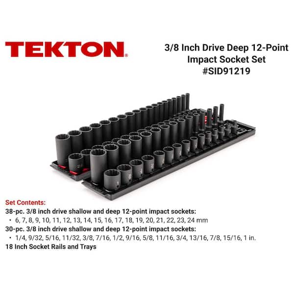 TEKTON 3/8 in. Drive 12-Point Impact Socket Set with Rails (1/4-1