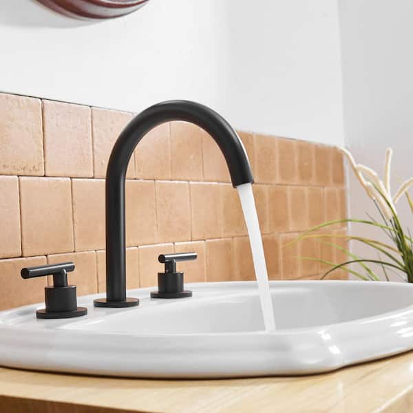 8 in. Widespread 2-Handle High-Arc Bathroom Faucet with Drain in Matte Black