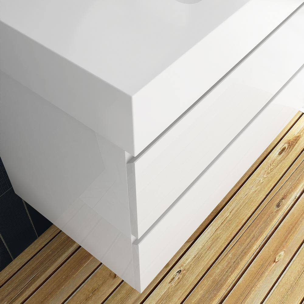 White MDF Wall-Mounted Bathroom Vanity with Resin Sink, 36"