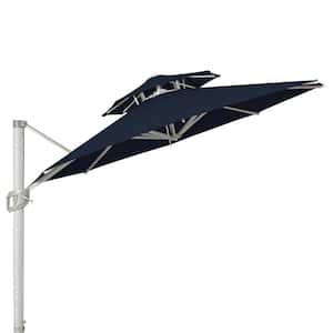 12 ft. 2-Tier Aluminum Round Cantilever Offset Umbrella Patio Umbrella 360 Rotation in Navy Blue