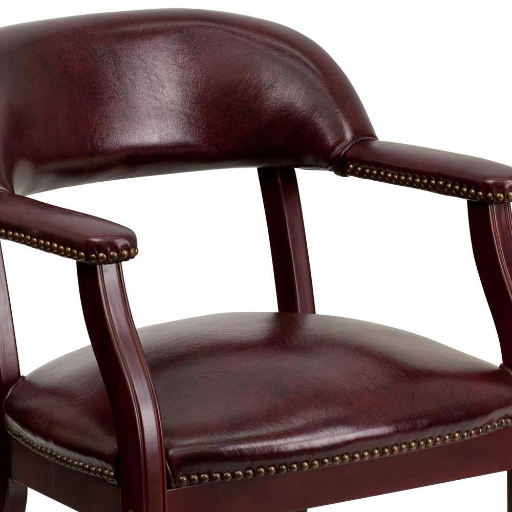 Oxblood Vinyl and Mahogany Traditional Accent Chair