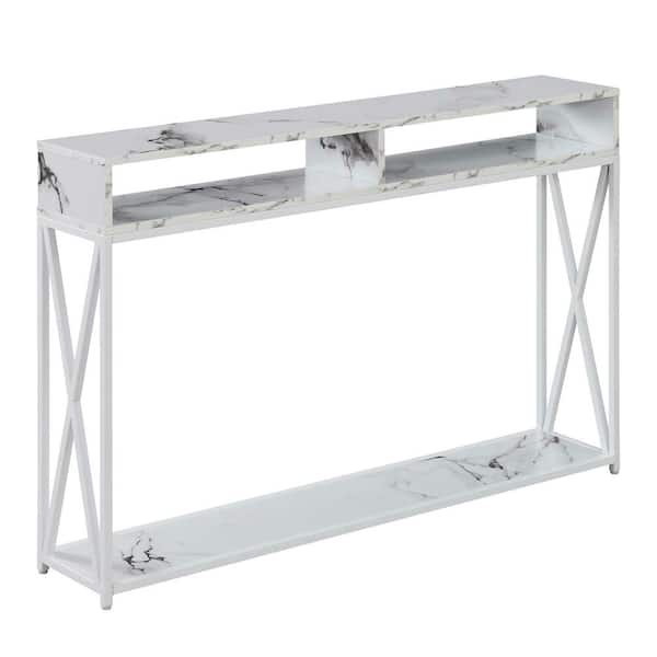 Convenience Concepts Tucson 47.25 in. White Faux Marble/White 30.5 in. Rectangle Particle Board Console Table with 2-Shelves