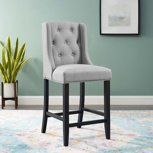 Baronet 26.5 Light Gray Tufted Button Upholstered Fabric Counter Stool