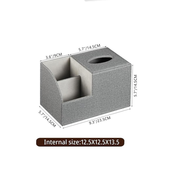 Wudkey Gray Leather Square Tissue Box Cover with Storage