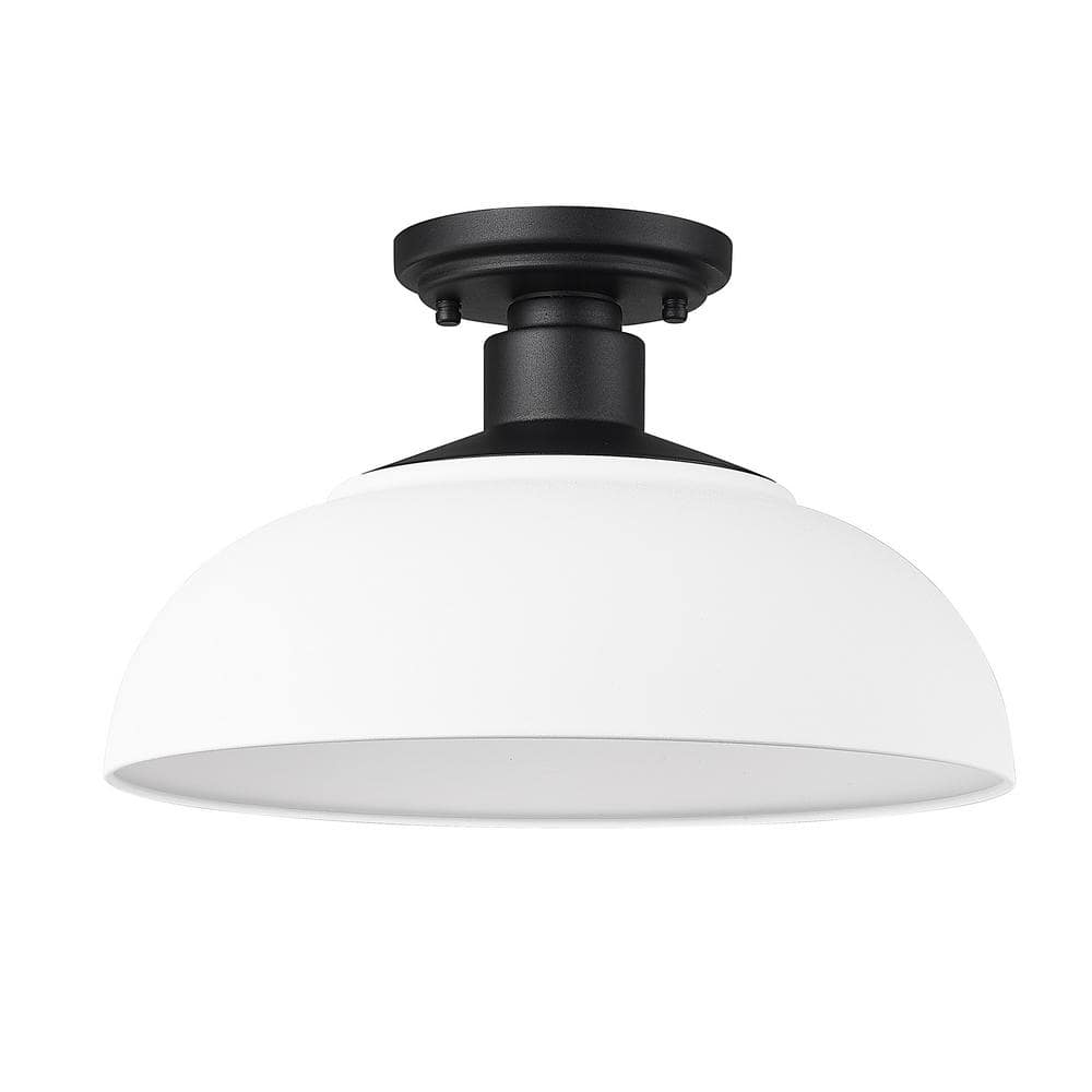 Levitt Black Aluminum Outdoor Semi-Flush Mount Light with White Shade