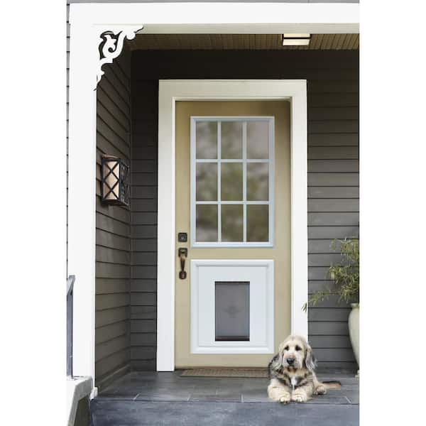 LARSON Pet Door XL 32in X 81in White Highview Fixed Screen Wood Core