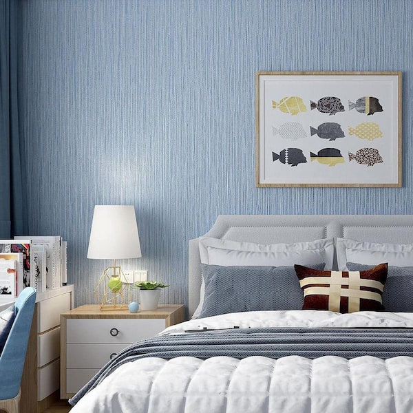 Gray Blue Grasscloth Textured Peel and Stick Self-Adhesive Wallpaper Roll