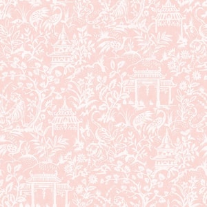 Secret Garden Pink Detailed Botantical Toile Design on Non-Woven Paper Non-Pasted Wallpaper Roll (Covers 57.75 sq. ft.)