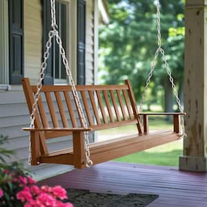 5 ft. Outdoor Wooden Patio Porch Swing with Chains and Curved Bench in Wood Color