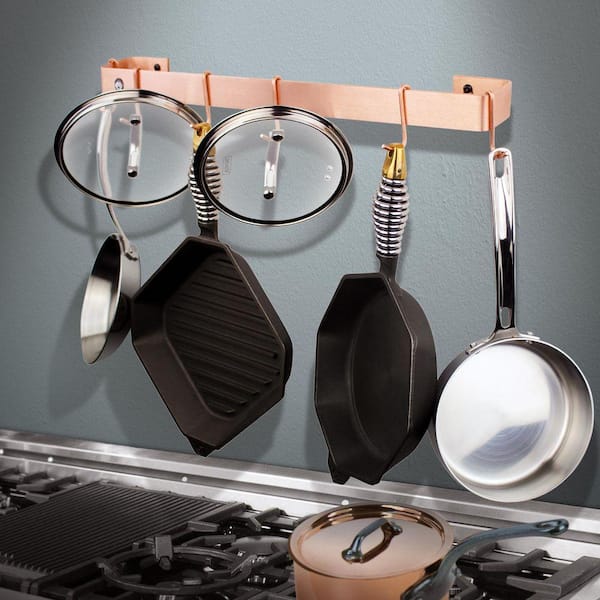 Handcrafted Brushed Copper 30 in. Rack Utensil Bar Wall Mounted Pot Rack with 6-Hooks