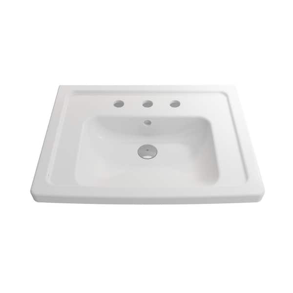 BOCCHI Taormina Matte White 26.25 in. 3-Hole Fireclay Rectangular Wall-Mounted Sink with Overflow