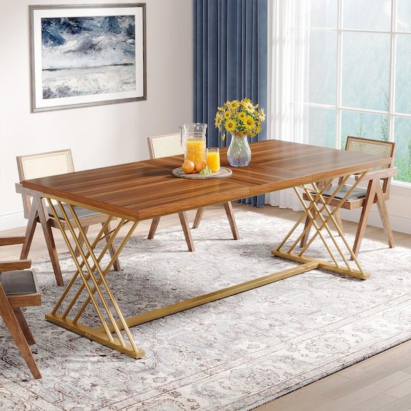 Halseey Modern Industrial Brown Wood 63 in. Trestle Dining Table Rectangular Dinner Kitchen Table Seats 4 to 6