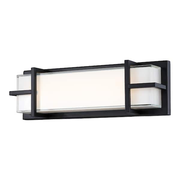 pasentel 15 in. Black Modern Integrated LED Bathroom Vanity Light Fixture with Glass Shade