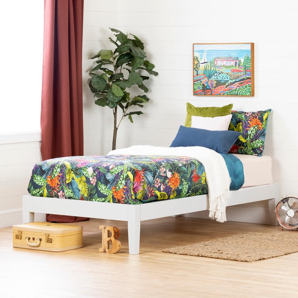 Minimalist Twin-Size Solid Wood Platform Bed in Pure White