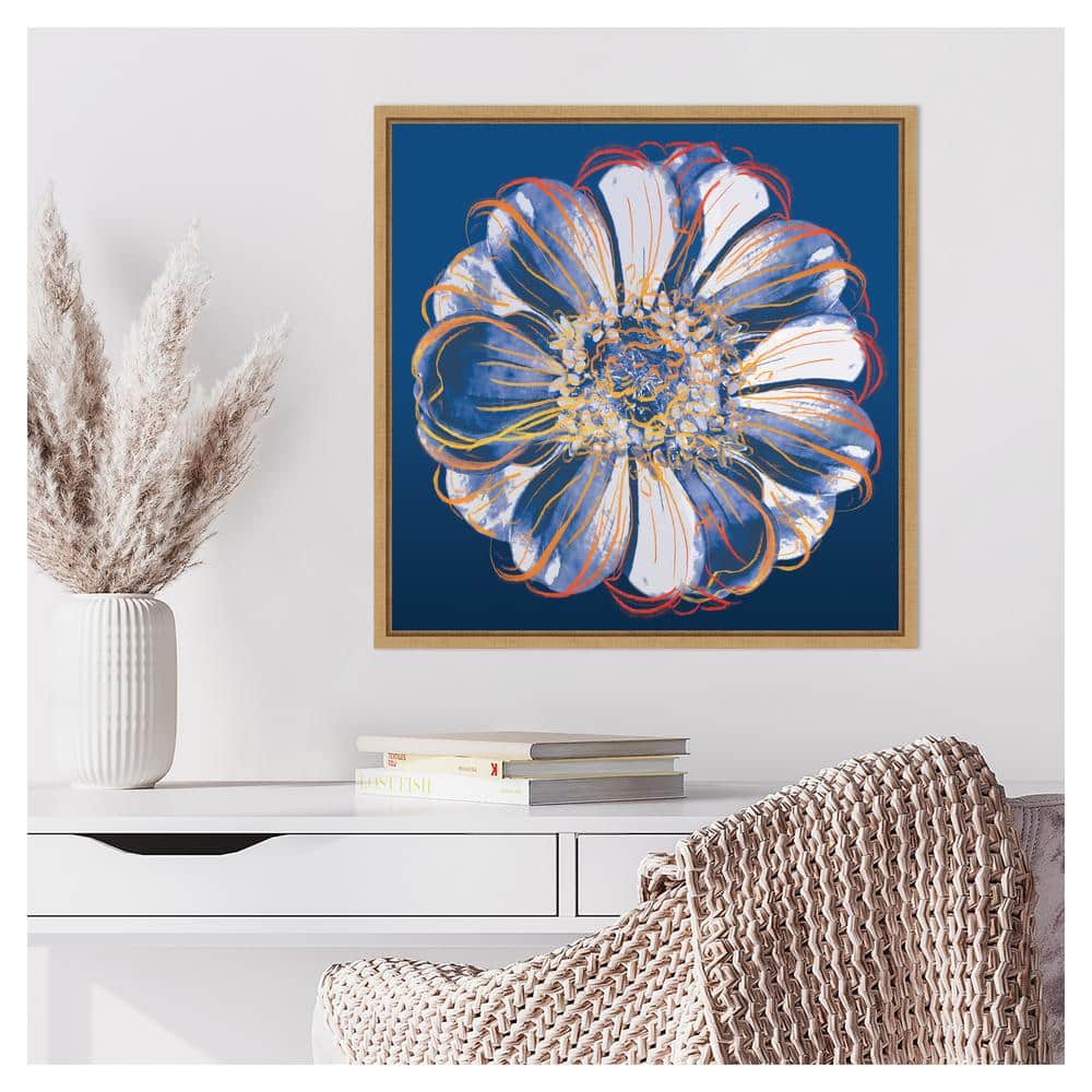 Flower Pop Pastel I Blue and Orange Canvas Art with Maple Frame