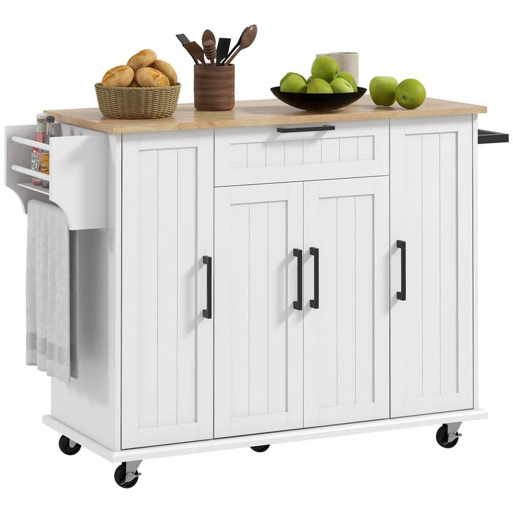 HOMCOM White Wood 52 In Kitchen Island With Cabinets 801 340V80WT   White Homcom Kitchen Islands 801 340v80wt 64 1000 