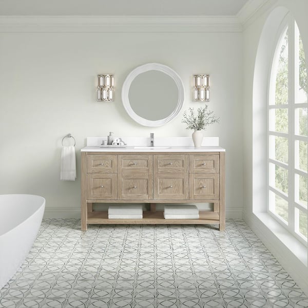 James Martin Vanities Breckenridge 60.0 in. W x 23.5 in. D x 34.25 in. H Single Bath Vanity in Whitewashed Oak with White Zeus Top