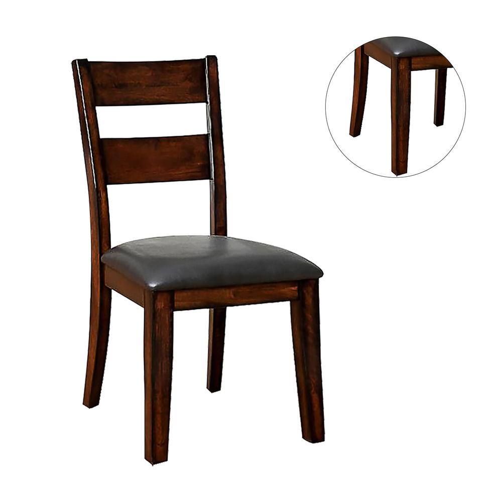 Dark Cherry Faux Leather Upholstered Wooden Side Chairs, Set of 2