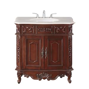 Winslow 33 in. W x 22 in. D x 35 in. H Single Sink Freestanding Bath Vanity in Antique Cherry with White Porcelain Top
