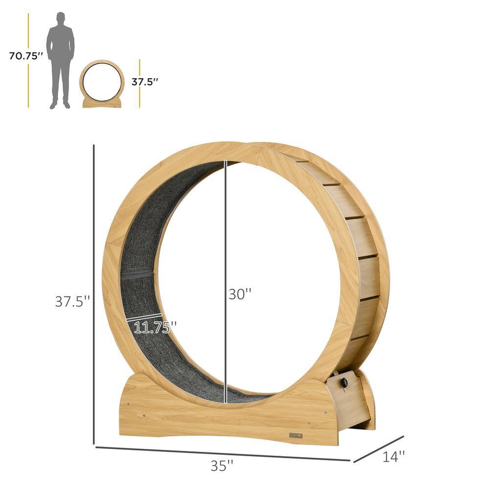 Natural Wood Cat Exercise Wheel with Carpet Runway