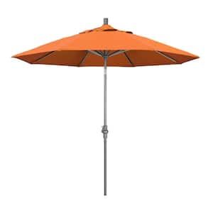 9 ft. Hammertone Grey Aluminum Market Patio Umbrella with Collar Tilt Crank Lift in Tangerine Sunbrella