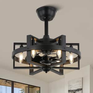 Rocca 18 in. Indoor Modern Black Spacecraft-inspired Ceiling Fan with Lights, 6-Lights Reversible Ceiling Fan w/Remote