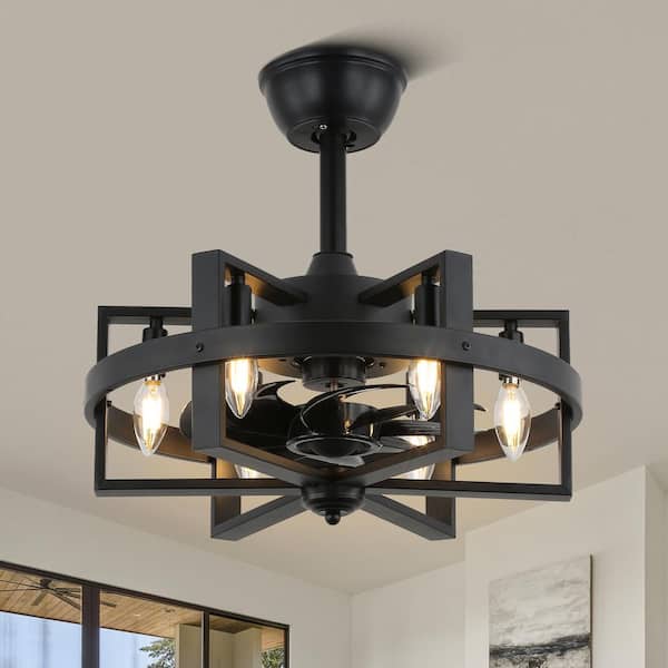 Oaks Aura Rocca 18 in. Indoor Modern Black Spacecraft-inspired Ceiling Fan with Lights, 6-Lights Reversible Ceiling Fan w/Remote