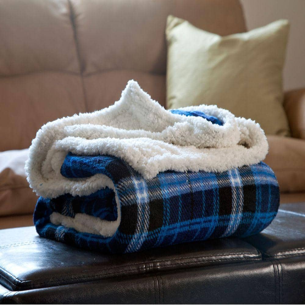 Blue Fleece Sherpa Reversible Throw Blanket
