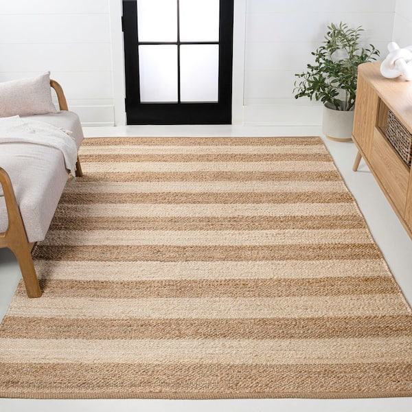 Jayden Rustic Farmhouse Woven Jute Stripe Natural/Bleach 3 ft. x 5 ft. Area Rug