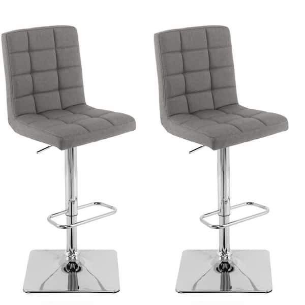 CorLiving Adjustable Height Medium Grey Square Tufted Fabric Bar Stool (Set of 2)