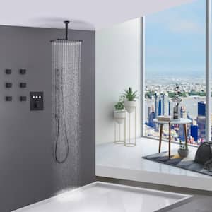 Thermostatic Single-Handle 3-Spray Patterns Ceiling Mount Shower Faucet with 6-Jet in Matte Black (Valve Included)