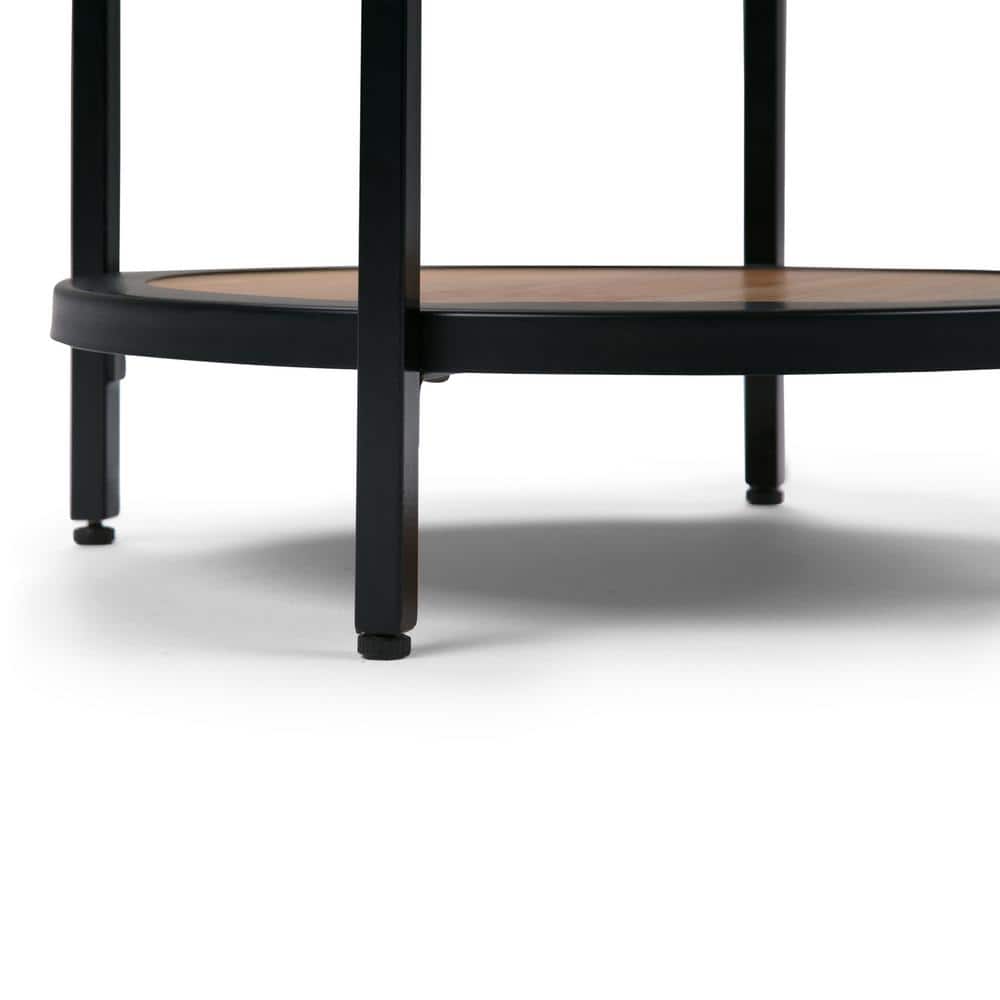 Simpli Home 18.5" Black Metal and Natural Wood Round Side Table