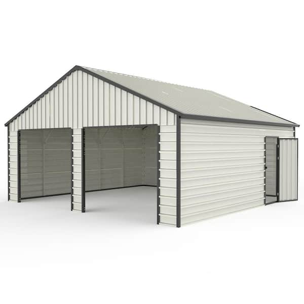 Outdoor 23 ft. W x 22 ft. D Anti-Corrosion Galvanized Metal Shed for Car,Truck,Bike,Lawnmower(506 sq. ft.),Cream