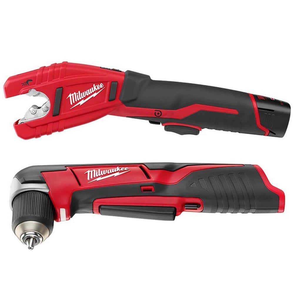 Milwaukee M12 12V Lithium-Ion Cordless Copper Tubing Cutter Kit w/1.5 Ah Battery, Charger & Case w/M12 3/8 in. Right Angle Drill