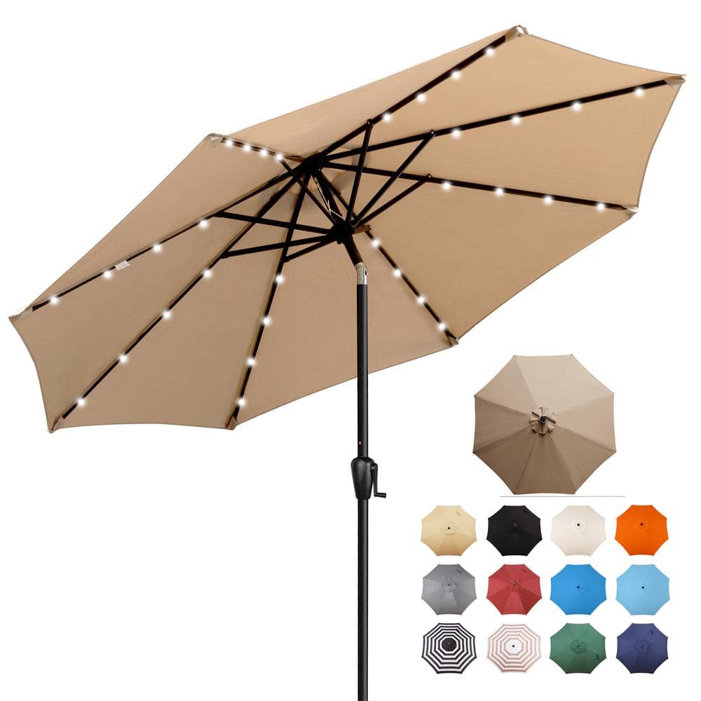 Sun-Ray 9 ft. Steel Market Solar Lighted 8-Rib Round Patio Umbrella in ...